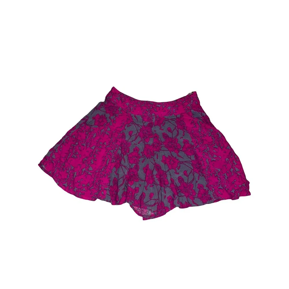 Free People Pink Grey Floral Skort Shorts Size 2 Mini Skirt Look Side Zip